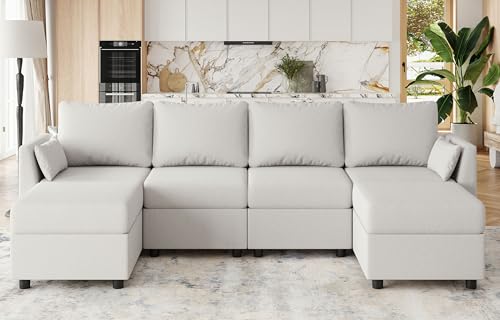 Light Grey Modular U-Shaped Sectional Sofa with Storage