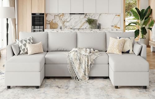 Light Grey Modular U-Shaped Sectional Sofa with Storage