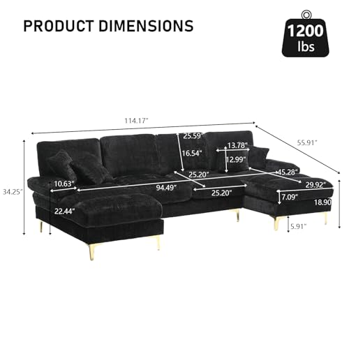 KIVENJAJA U-Shaped Modern Chenille Sectional Sofa