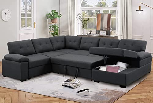 Cozy Dark Grey Modular Sleeper Sectional Sofa
