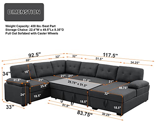 Cozy Dark Grey Modular Sleeper Sectional Sofa