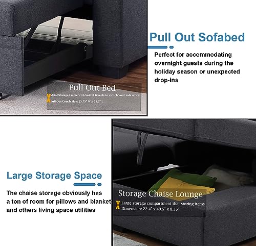 Cozy Dark Grey Modular Sleeper Sectional Sofa