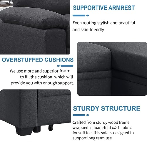 Cozy Dark Grey Modular Sleeper Sectional Sofa