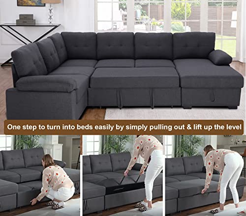 Cozy Dark Grey Modular Sleeper Sectional Sofa