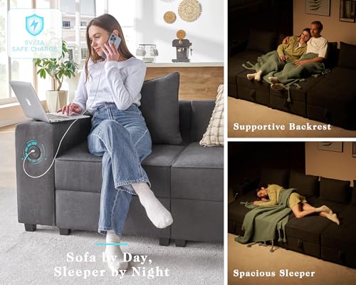 Modular 6-Seat U-Shaped Sectional Sofa with USB Ports
