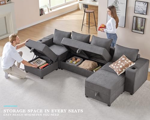Modular 6-Seat U-Shaped Sectional Sofa with USB Ports