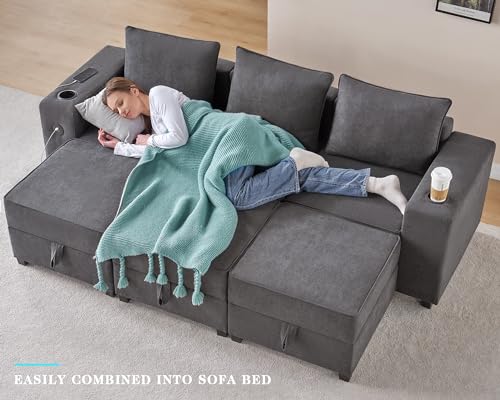 Modular 6-Seat U-Shaped Sectional Sofa with USB Ports