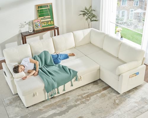 VanAcc 112" U-Shaped Sleeper Sofa with Storage