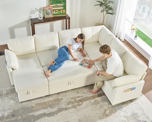 VanAcc 112" U-Shaped Sleeper Sofa with Storage