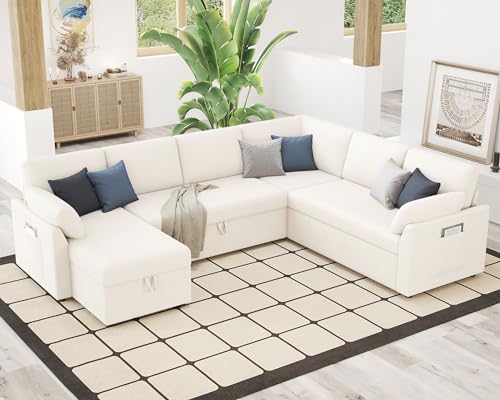 VanAcc 112" U-Shaped Sleeper Sofa with Storage