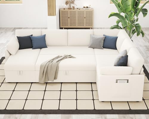 VanAcc 112" U-Shaped Sleeper Sofa with Storage