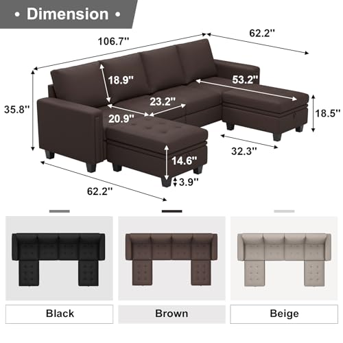 Belffin Brown U-Shaped Faux Leather Sectional Sofa