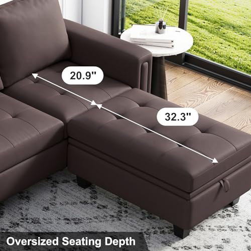 Belffin Brown U-Shaped Faux Leather Sectional Sofa
