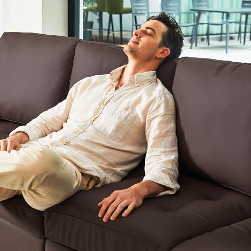 Belffin Brown U-Shaped Faux Leather Sectional Sofa