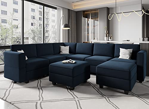 Oversized Blue Velvet Modular Sectional Sofa Set