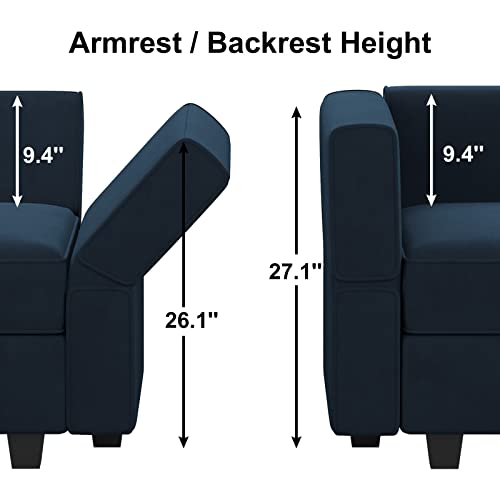 Oversized Blue Velvet Modular Sectional Sofa Set