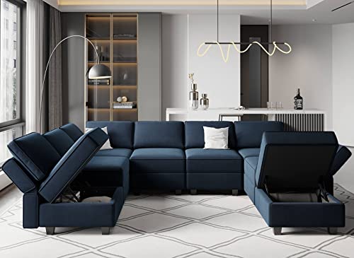 Oversized Blue Velvet Modular Sectional Sofa Set