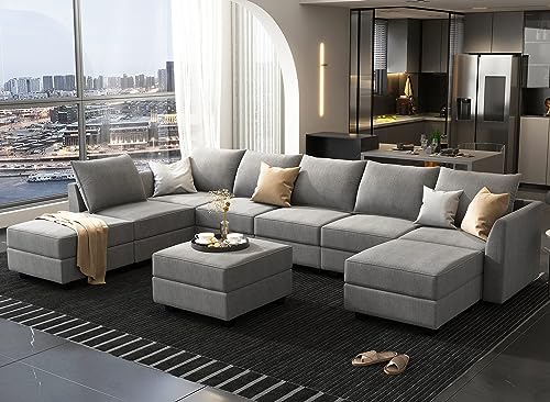 Oversized Reversible U-Shaped Sectional Sofa in Grey