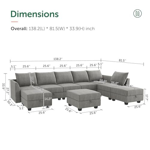 Oversized Reversible U-Shaped Sectional Sofa in Grey