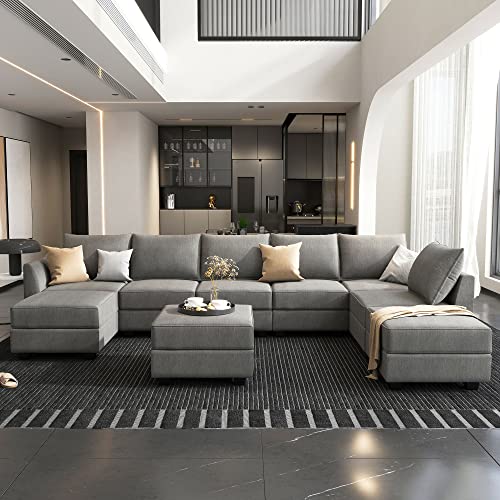 Oversized Reversible U-Shaped Sectional Sofa in Grey