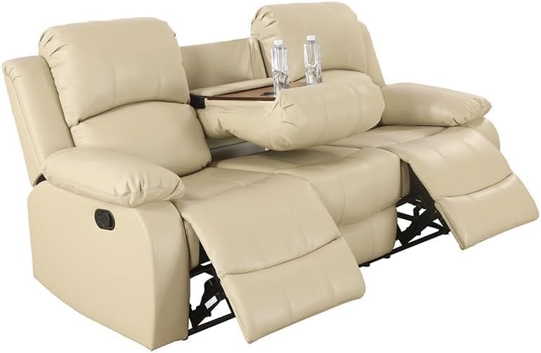 Beige Bonded Leather Reclining Sofa Set