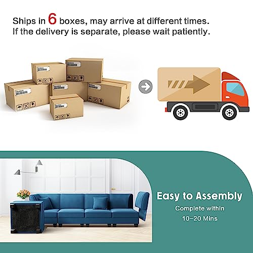 Shintenchi 116" Reversible Blue Modular Sectional Sofa