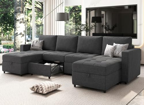 Modular U-Shaped Sectional Sofa with Storage Ottoman