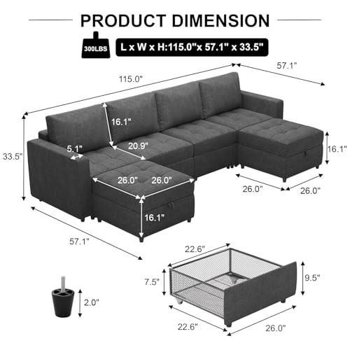 Modular U-Shaped Sectional Sofa with Storage Ottoman