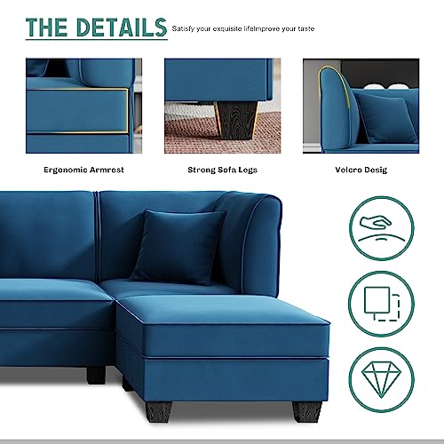 Shintenchi 116" Reversible Blue Modular Sectional Sofa