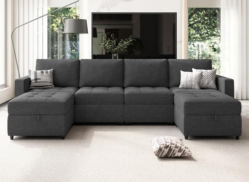 Modular U-Shaped Sectional Sofa with Storage Ottoman