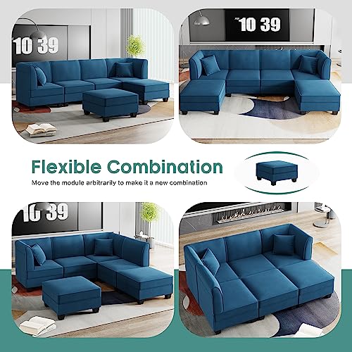 Shintenchi 116" Reversible Blue Modular Sectional Sofa
