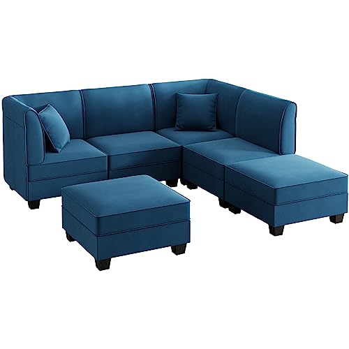Shintenchi 116" Reversible Blue Modular Sectional Sofa