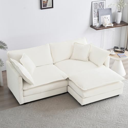 Modern L-Shaped Cloud Couch with Ottoman - Beige White