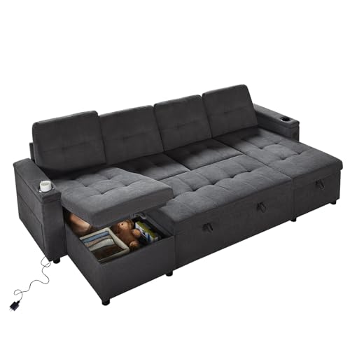 Dark Grey 109" U-Shaped Sleeper Sofa Bed