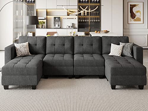 Dark Grey Reversible U-Shape Sectional Sofa Set