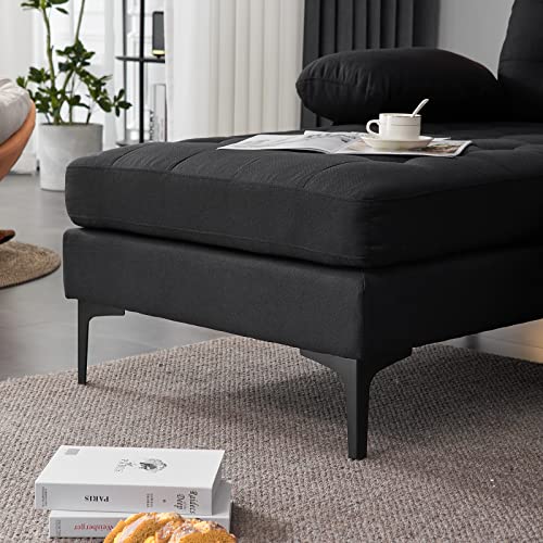 U-Shaped Black Linen Sectional Sofa with Chaises