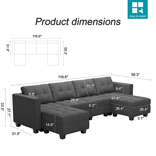 Dark Grey Reversible U-Shape Sectional Sofa Set