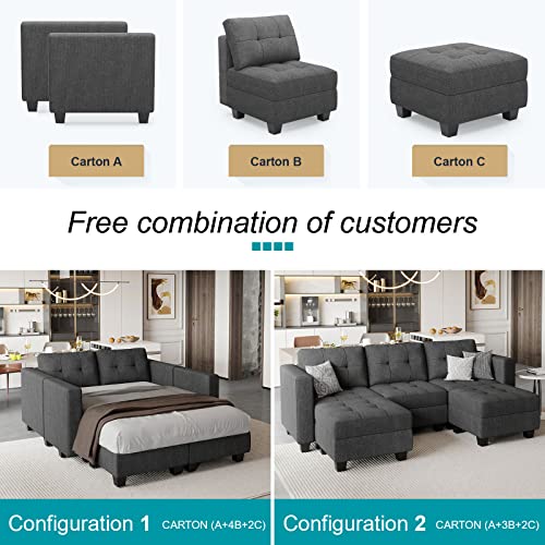 Dark Grey Reversible U-Shape Sectional Sofa Set