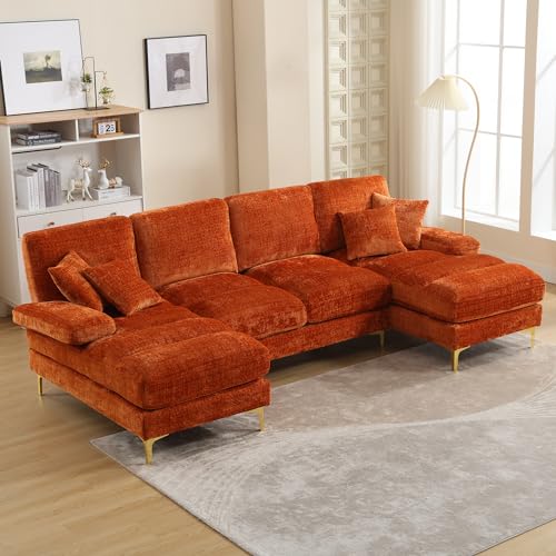 Orange Modular U-Shaped Sofa with Double Chaise