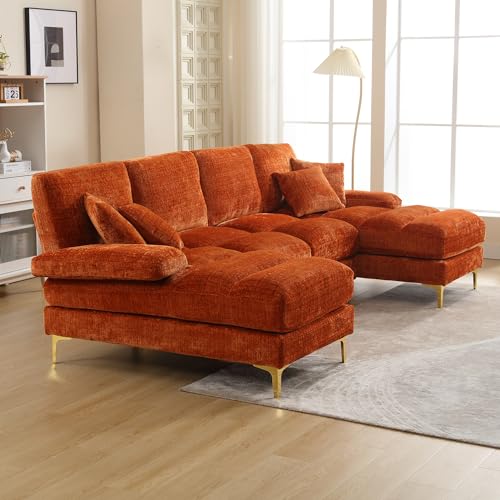 Orange Modular U-Shaped Sofa with Double Chaise