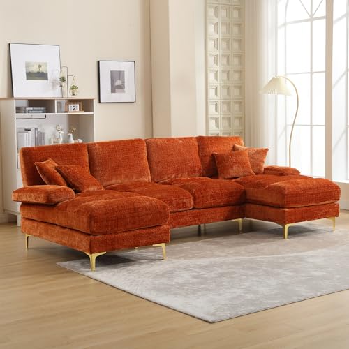 Orange Modular U-Shaped Sofa with Double Chaise