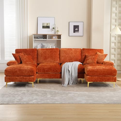 Orange Modular U-Shaped Sofa with Double Chaise