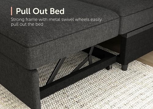 HONBAY U-Shaped Sleeper Sofa with Storage, Dark Grey