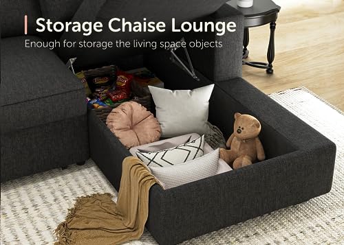 HONBAY U-Shaped Sleeper Sofa with Storage, Dark Grey