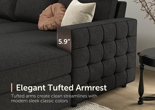 HONBAY U-Shaped Sleeper Sofa with Storage, Dark Grey