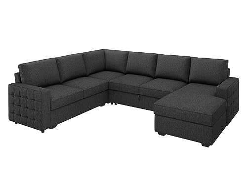 HONBAY U-Shaped Sleeper Sofa with Storage, Dark Grey