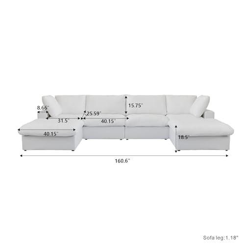 Comfortable U-Shaped Modular Sectional Sofa - White
