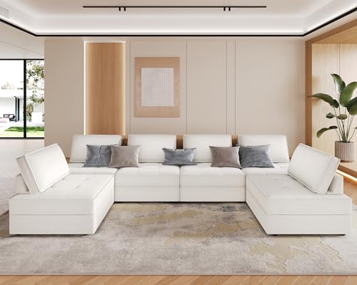 Beige Modular U-Shaped Sectional Sofa, 6 Seater