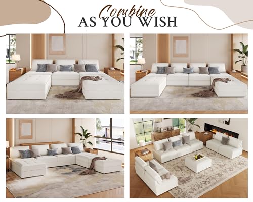 Beige Modular U-Shaped Sectional Sofa, 6 Seater