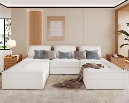 Beige Modular U-Shaped Sectional Sofa, 6 Seater